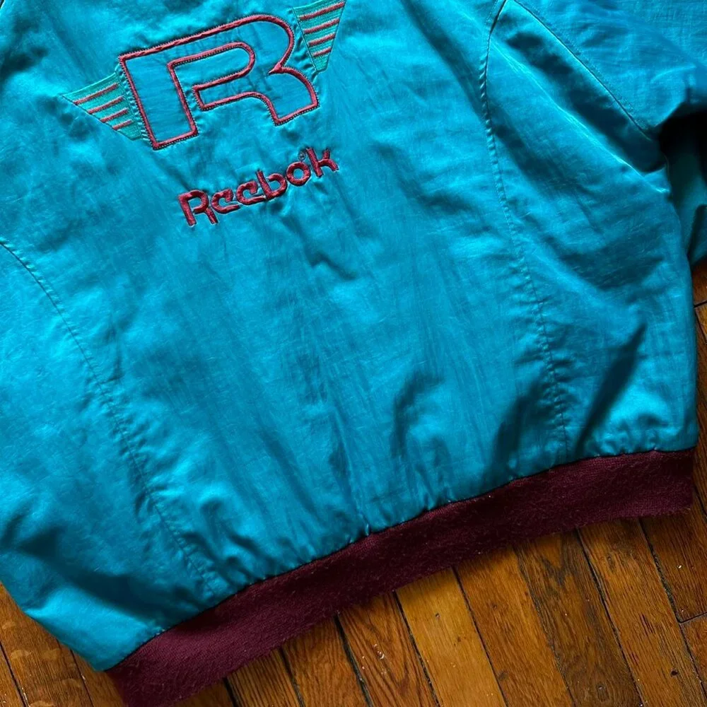 Vintage 90s Reebok Sport Puffer Jacket Men XL Aqua Berry Blue Purple Embroidered - Picture 7 of 8